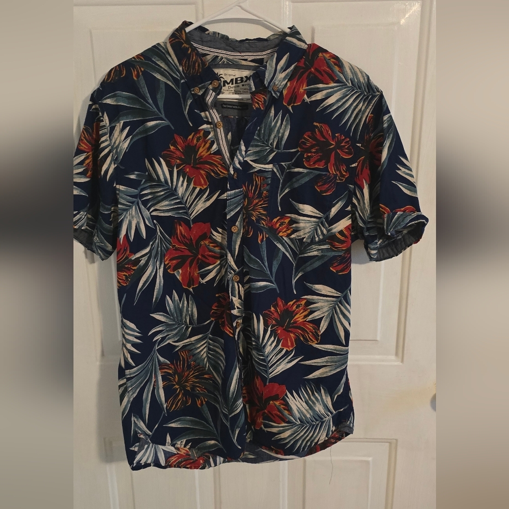 Men's Tropical Floral Shirt - Navy and Red